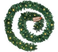 GloBrite 2.7M Christmas Garland with 40 Warm White LED Lights (280 Tips) - Pre-Lit Fireplace Garland Christmas Decoration, Battery-Powered Christmas Garlands for Home Decoration Christmas & More
