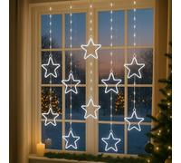GloBrite 303 LED Cool White Star Curtain Lights 1.2m x 1.2m - Indoor/Outdoor Christmas or Wedding Window Decorations, Plug-in Curtain String Lights, Moon and Star Fairy Lights for Windows and Walls