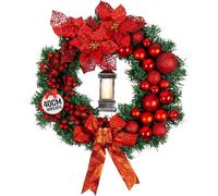 Globrite 40cm Christmas Wreath with Bows, Baubles & Lantern - Red Globrite Red