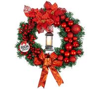 GloBrite 40cm Christmas Wreath with Bows, Baubles & Lantern | Wreaths for Front Door | Door Wreaths Home Decor Christmas Decorations for Outdoor Decorations - Red