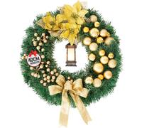 Globrite 40cm Christmas Wreath with Bows, Baubles & Lantern - Yellow Globrite Yellow