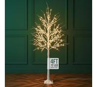 GloBrite 4ft Pre-Lit Twig Christmas Tree with 72 Warm White LEDs - White Birch Design, Bendable Branches, Indoor & Outdoor Christmas Decorations
