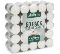 Globrite 50 Pack Unscented Tea Lights - 4 Hour Burn Tealight Candles - Long Burning Tea Lights