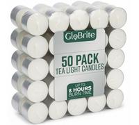 Globrite 50 Pack Unscented Tea Lights - 8 Hour Burn Tealight Candles - Long Burning Tea Lights