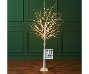GloBrite 5ft Pre-Lit Twig Christmas Tree with 88 Warm White LEDs - White Birch Design, Bendable Branches, Indoor & Outdoor Christmas Decorations