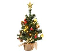 GloBrite 60cm Mini Christmas Tree with 30 LED Lights, Baubles, Artificial Gold Pine Cones | Pre Lit Christmas tree Christmas Decorations | Table Top Christmas Tree
