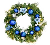 GloBrite 60cm Winter Land Christmas Wreath with 20 Warm White LED Lights Baubles Flowers- Battery Operated Ornaments Indoor Outdoor Decor for Xmas, Party, Wedding Home Garden Decoration