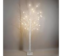 GloBrite 6ft Pre-Lit Christmas Twig Tree - White Birch with 128 Warm White LEDs, Bendable Branches, Indoor & Outdoor Use - Includes Pegs for Stability, Easy Assembly & Elegant Holiday Glow