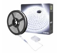 GloBrite Battery Powered White or Multicoloured 1m / 2m LED Strip Adhesive Lights (White, 2M-NO Remote)