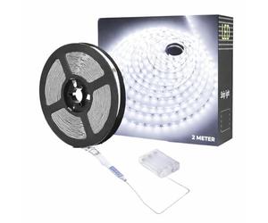 GloBrite Battery Powered White or Multicoloured 1m / 2m LED Strip Adhesive Lights (White, 2M-NO Remote)