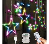 GloBrite Christmas Curtain Lights, 12 Star & 138 LED -, 8 Modes - Decorations - Window Lights, USB & Battery Indoor (Multi-Coloured)