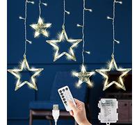 GloBrite Christmas Curtain Lights, 12 Star & 138 LED Lights - Christmas Star Light, 8 Modes - Decorations - Window Lights, USB & Battery Indoor (Warm White)