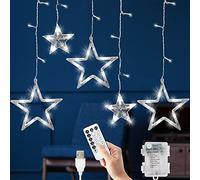 GloBrite Christmas Curtain Lights, 12 Star & 138 LED Lights - Star, 8 Modes - Decorations - Window, USB & Battery Lights Indoor (Cool White)