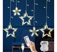 Globrite Christmas Curtain Lights 138 Led 12 Star Warm White - 8 Modes, Usb & Battery Operated Indoor Window Decorations