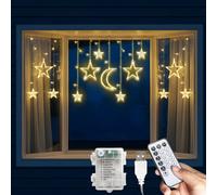 Globrite Christmas Curtain String Lights - 138 Led, Warm White - Star & Moon Shapes Usb Battery Powered 8 Modes With Remote