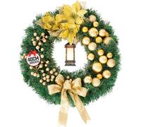 Globrite Christmas Wreath - 40 Cm, Yellow - With Bows Baubles & Lantern - Front Door Outdoor Christmas Decoration For Home Décor