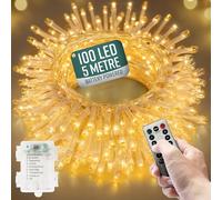 GloBrite Garden Fairy Lights Battery Operated - 100 LED String Lights with Remote - 8 Lighting Modes - Battery Fairy Lights Indoor & Outdoor - Bedroom Aesthetic - (Warm White LED)