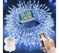 GloBrite Garden Fairy Lights Battery Operated - 50 LED String Lights with Remote - 8 Lighting Modes - Battery Fairy Lights Indoor & Outdoor - Bedroom Aesthetic - (Cool White LED)