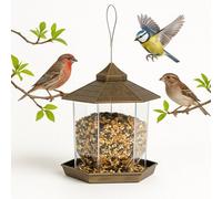 Globrite Hexagon Bird Feeder - Bronze - Hanging Seed Feeder For Wild Birds - Decorative Outdoor Garden Ornament