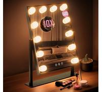 Globrite Hollywood Mirror - (Black), 12 Led Lights 36Lx 48Wcm - 3 Light Modes Adjustable Brightness Touch Screen 360 Rotation