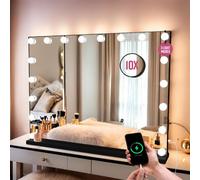 Globrite Hollywood Mirror - (Black), 18 Led Lights 80L X 12W Cm - 3 Light Modes Adjustable Brightness Touch Screen 360 Rotation