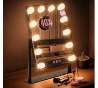 GloBrite Hollywood Mirror with 12 LED Bulbs - 3 Colour Light Modes & Adjustable Brightness, Touch Screen, 360° Rotation, Light Up Mirror, No Assembly Needed, Vanity Mirror with Lights - Black