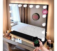 GloBrite Hollywood Vanity Mirror with Lights - 15 LED Bulbs - 3 Lighting Modes, 10x Magnification, Touch Control, USB Charging, Wall/Tabletop, Mirror for Dressing Table, Bathroom or Bedroom - Black