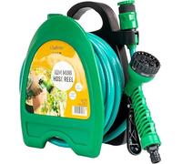 GloBrite Mini Hose Reel with 10m / 32ft Garden Hose Pipe Spray Gun & Adjustable Nozzle, Wall Mountable, Compact and Portable for Small Garden, Balconies, Watering for Pots and Outdoor Cleaning
