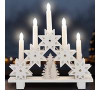 GloBrite Natural Wooden Christmas Candles Bridge With Village Light Up Decorations | Battery Candles With 5 LEDs | Table Centrepiece, Window Decorations