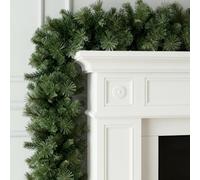 GloBrite Pine Christmas Garland 2.7m w/ 280 Tips - Plain Green - Realistic Cedar Pine, Indoor & Outdoor, Flexible & Adjustable, PVC Tips for Fullness - For Fireplace & Staircase Christmas Decorations