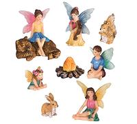 GloBrite Set of 9 Mini Fairies Family Set - Outdoor Garden Ornament Accessories, Miniature Fairy Figurines Statue for DIY Home Decoration