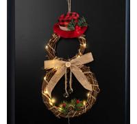 Globrite Snowman Christmas Wreath - 30 Led Rattan - Door Wall Decoration For Christmas Home Décor & Festive Display
