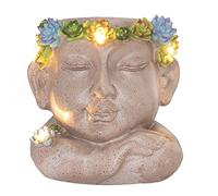 GloBrite Solar Face Plant Pot Light - Solar Powered LED Lights Outdoor Lantern, Waterproof Resin Figure Ornament for Yard Lawn Patio Garden Statue Decor