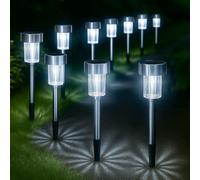 Globrite Solar Garden Lights - 10 Pack Stainless Steel - Waterproof Led Stake Lights For Pathways Driveways & Patio Décor