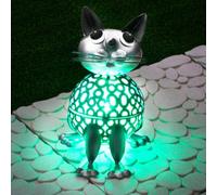 GloBrite Solar Garden Ornament Metal Colour Changing Led Light Patio Balcony Decoration - Cat