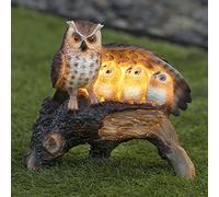 GloBrite Solar Owl Family Light | Mother Children Wing Log Statue Figurine LED for Outdoor Decorations | Resin Accessories Porch Ornaments | Patio Lawn Yard Garden Decor