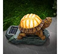 GloBrite Solar Powered Garden Turtle Statue Outdoor Ornament with Red LED Light - Novelty Light Up Tortoise Sculpture Resin Figurine Lawn Accessories for Patio Balcony Yard Pond Decking