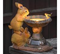 GloBrite Solar Rabbit Bird Bath for Garden | Ornaments Outdoor Statue Garden Gifts | Waterproof Resin Sculpture with Solar Lights Outdoor Ornament for Christmas Decorations & Home Decor