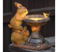 Globrite Solar Rabbit Bird Bath Garden Ornament Resin Statue With Led Light Outdoor Décor Sculpture