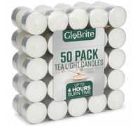 Globrite Unscented Tea Lights - 4 Hour Burn Tealight Candles - Long Burning Tea Lights for Home, Events & Decorative Use (Pack of 50)