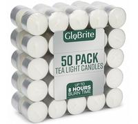 GloBrite Unscented Tea Lights - 8 Hour Burn Tealight Candles - Long Burning Tea Lights for Home, Events & Decorative Use (Pack of 50)