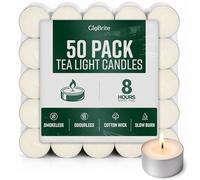 GloBrite Unscented Tea Lights - 8-Hour Long Burning Candles with Aluminum Cups for Home, Events & Decor (Pack of 50)