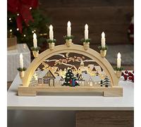 GloBrite Wooden Christmas Candle Bridge Arch with Santa Village Scene - 10 Warm White LED Xmas Candles, Battery Operated - Decoration for Table Centrepiece, Mantel & Indoor Christmas Decorations