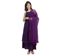 Globus Women's Festive Roman Silk A-Line Kurta Set with Square Neck Sequin Detail Gotta Lace Hem Palazzos & Frill Dupatta