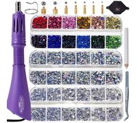 GLOCTO Hotfix Rhinestone Setter with a hot fix applicator Tool and 5,000 Pieces of Rhinestones, Three gem Sizes and Various Tips, Perfect for Adding Sparkle to Clothing, Fabric, and Craft Projects