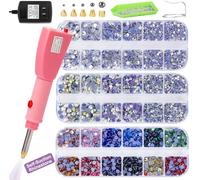 GLOCTO Self-Suction hot fix applicator Tool with 5,000 Pieces of Rhinestones, Three gem Sizes and Various Tips, Perfect for Adding Sparkle to Clothing, Fabric, and Craft Projects