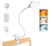 Glocusent 5W Clip on Light, 36 LED Eye Caring Bedside Light, Reading Light for Bed with 3 Colors & 5 Brightness, Perfect for Bed/Books/Reading/Studying/Working (White with Adapter)