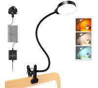 Glocusent 5W Clip on Light, 36 LED Eye Caring Reading Light for Bed, 3 Colors & 5 Brightness Clip on Lamp with Adapter, Perfect Reading Light/Bunk Bed Light (with UK Three-pin Plug Black)
