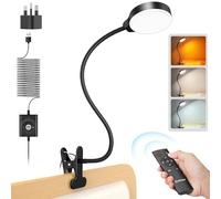 Glocusent 5W Clip on Light, 36 LED Eye Caring Reading Light for Bed, 3 Colors & 5 Brightness Clip on Lamp with Adapter, Perfect Reading Light/Bunk Bed Light (with Remote & Adapter Black)