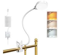 Glocusent 5W Clip on Light with UK Adapter, 36 LED Eye Caring Reading Light for Bed, 3 Colors & 5 Brightness Clip on Lamp, Perfect Reading Light for Bed, Lamp, Bunk (White)